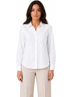 Pileli Store Kadın Uzun Kol Gömlek Düğmeli Klasik Yaka Günlük ve Ofis Şıklığına Uygun - Beyaz