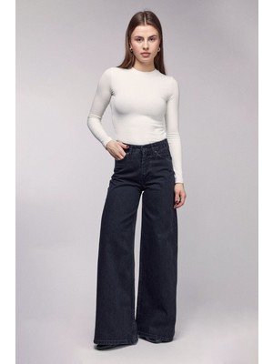 Saade Siyah Kadın Yüksek Bel Wide Leg Bol Paça Jean Pantolon - '90 Vintage