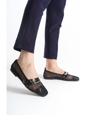 No 35 Moda File Çift Toka Babet Siyah 38