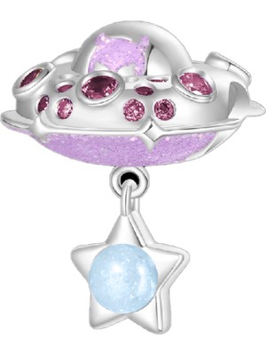 Fubena Ufo ve Yıldız Sallantısı Boncuk Gümüş Charm