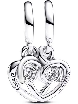 Fubena Always & Forever Yazılı Ayrılabilir Taşlı Kalp Sallantılı Charm
