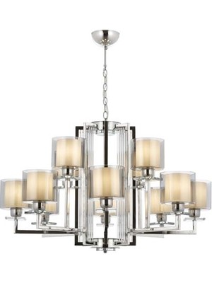 Avonni AV-4285-12K Krom Kaplama Modern Avize E27 Metal Cam H: 100 cm, Ø: 105 cm