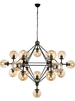 Avonni AV-4258-21BSY Siyah Boya Modern Avize E27 Metal Cam H: 100 cm, Ø: 150 cm