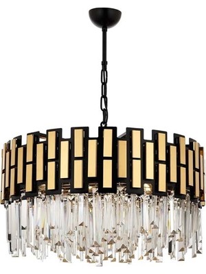 Avonni AV-4293-BSY60 Siyah Boya Modern Avize E14 Metal Cam H: 100 cm, Ø: 60 cm
