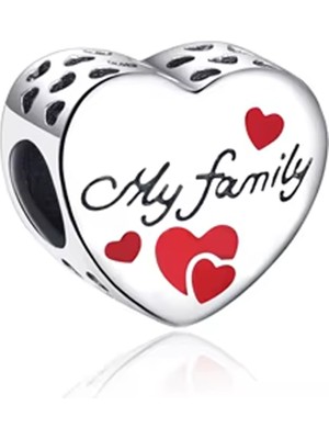 Fubena My Family Yazılı Kalp Boncuk Charm