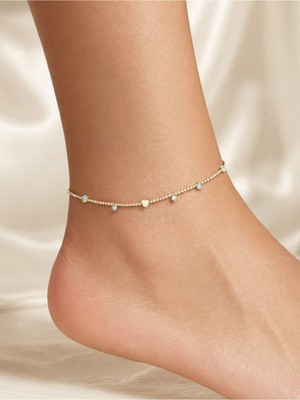 Bymiel Mavi Taşlı Kalp Figürlü Zarif Gold Halhal