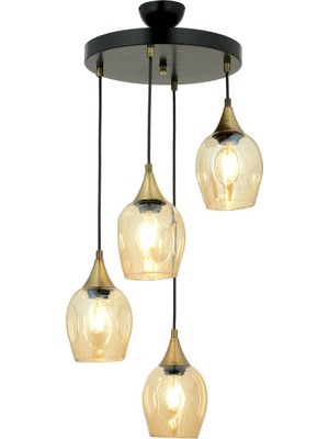 Avonni AV-65234-4T-BSY Siyah Boya Modern Avize E27 Metal Cam H: 60 cm, Ø: 40 cm