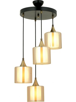 Avonni AV-65233-4T-BSY-B Siyah Boya Modern Avize E27 Metal Cam H: 82 cm, Ø: 40 cm