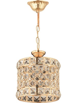 Avonni AV-65240-1S Sarı Kaplama Modern Avize E27 Metal Kristal H: 38 cm, Ø: 17 cm
