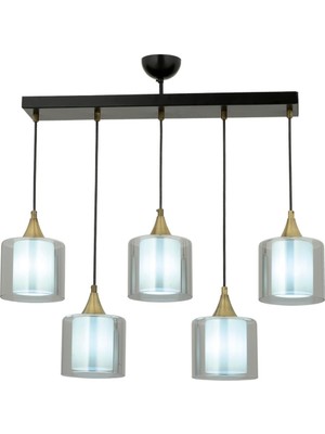 Avonni AV-65233-5Y-BSY-F Siyah Boya Modern Avize E27 Metal Cam H: 70 cm, WxD: 75x14 cm
