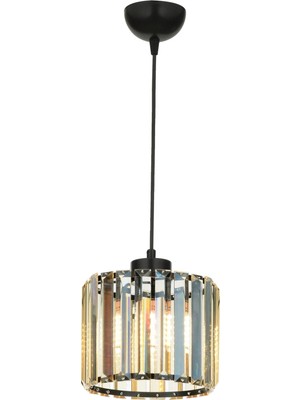 Avonni AV-65239-1BSY Siyah Boya Modern Avize E27 Metal Kristal H: 60 cm, Ø: 19 cm