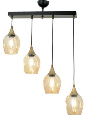 Avonni AV-65234-4Y-BSY Siyah Boya Modern Avize E27 Metal Cam H: 60 cm, WxD: 70x10 cm