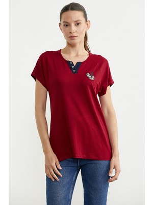 Sementa Nakışlı Örme Kombinli Bluz - Bordo