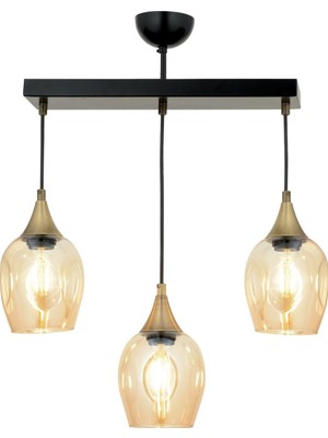 Avonni AV-65234-3Y-BSY Siyah Boya Modern Avize E27 Metal Cam H: 50 cm, WxD: 60x10 cm