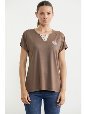 Sementa Nakışlı Örme Kombinli Bluz - Kahve