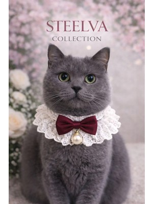 Steelva Fiyonk ve Incili Kedi Kıyafeti Bordo (Tasması,bandanası)