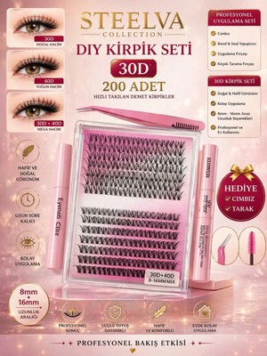 Steelva Takma Kirpik Seti 280'LI Yapistirici Sabitleyici Çikarici Remover + Cımbız+ Tarama Firçasi 30D-40D