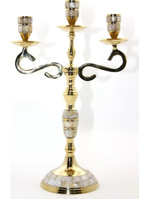 Pirinç Sedefli 3'lü Şamdan Model 3 Midastech