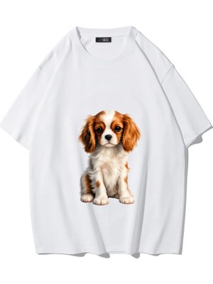 Brz Collection Unisex Oversize Cavalier King Charles Spaniel T-Shirt (Beyaz)