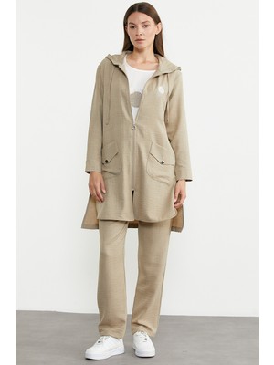 Sementa Büyük Beden Keten Görünümlü Üçlü Takım - Taş