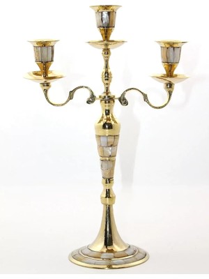 Pirinç Sedefli 3'lü Şamdan Model 1 Midastech