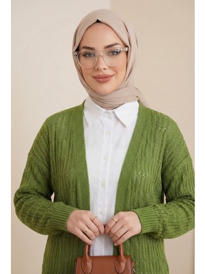 Moda Morfo Ajurlu  Desenli Baharlık Hırka    -F.Yeşili