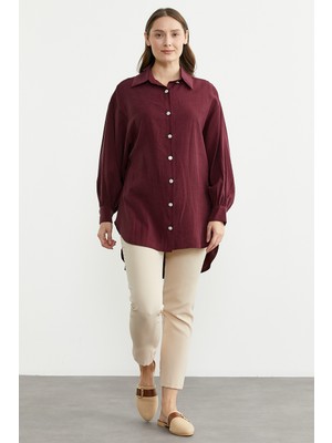 Sementa Tencel Arkası Uzun Oversize Gömlek - Bordo