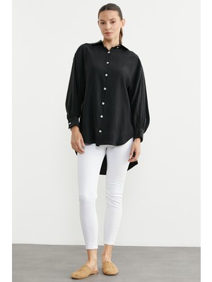 Sementa Tencel Arkası Uzun Oversize Gömlek - Siyah