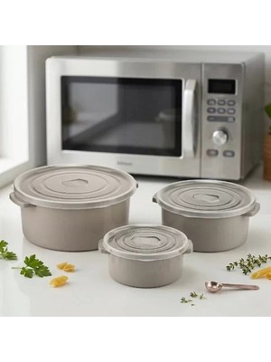 3'lü Yuvarlak Mikrodalga Saklama Kabı Seti Midastech