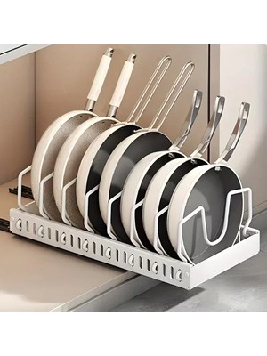 Beyaz Renk Teleskopik Raylı Tava Tencere Organizeri Midastech