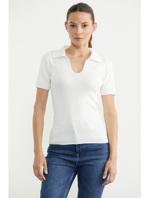 Sementa Polo Yaka Basic Triko Tişört - Beyaz