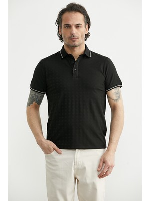Sementa Polo Yaka Dokulu Tişört - Siyah