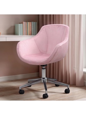 Focus Bilgisayar ve Çalışma Koltuğu Krom Yıldız Ayaklı (Pembe Kumaş)