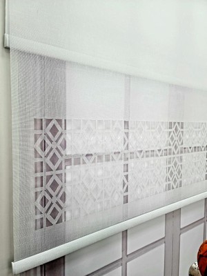 Bbb Çift Mekanizmalı Beyaz Lazer Kesim Tül ve Stor Perde 100 x 200 cm Düz Desenli