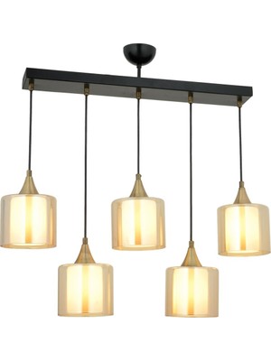 Avonni AV-65233-5Y-BSY-B Siyah Boya Modern Avize E27 Metal Cam H: 70 cm, WxD: 75x14 cm