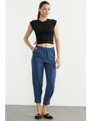 Sementa Paça Büzgü Detaylı Krep Pantolon - Indigo