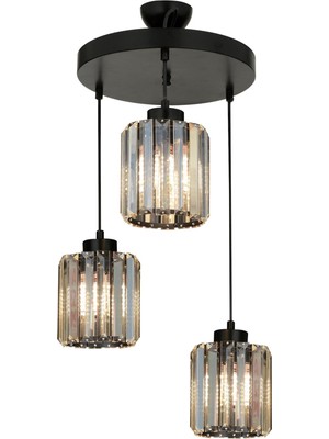 Avonni AV-65230-3T-BSY Siyah Boya Modern Avize E27 Metal Kristal H: 85 cm, Ø: 40 cm