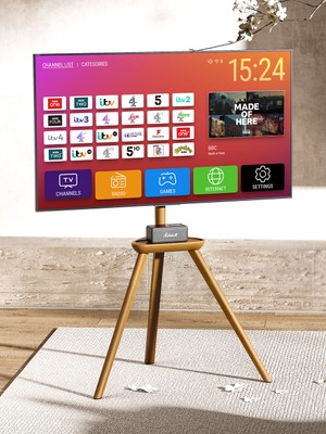 Cletech Masif Ahşap Şövalye Tipi Tv Standı 45"-65" | Raflı | 45° Döner | 40 kg Taşıma Kapasiteli