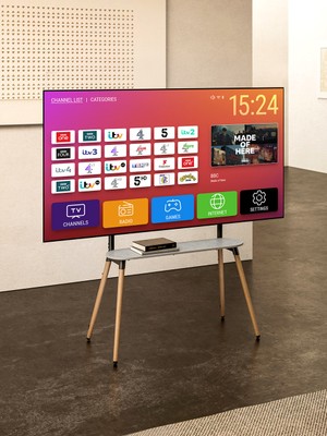 Cletech Raflı Şövalye Tipi Tv Standı 49"-86" | Ahşap & Metal | 50 kg Taşıma Kapasiteli | Yükseklik Ayarlı