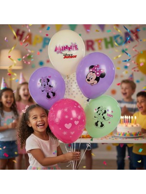 Dodomar Balon 12 Inç Minnie Baskılı 6'lı Balon Seti Doğum Günü Parti Süsleme Çocuk Konsept
