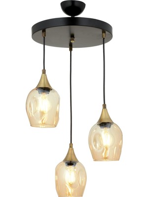 Avonni AV-65234-3T-BSY Siyah Boya Modern Avize E27 Metal Cam H: 75 cm, Ø: 40 cm