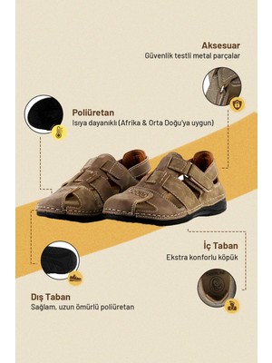 Dr. Klompa Erkek Sandalet Vizon Konfor Destekli Yapı İmitasyon Deri Yumuşak Taban
