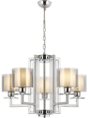 Avonni AV-4285-5K Krom Kaplama Modern Avize E27 Metal Cam H: 90 cm, Ø: 70 cm