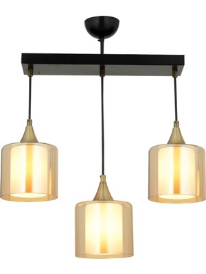 Avonni AV-65233-3Y-BSY-B Siyah Boya Modern Avize E27 Metal Cam H: 50 cm, WxD: 60x14 cm