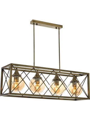 Avonni AV-1732-4EY Eskitme Kaplama Modern Avize E27 Metal Cam H: 80 cm, WxD: 80x25 cm