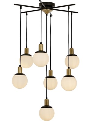 Avonni AV-1838-7BSY Siyah Boya Modern Avize E27 Metal Cam H: 110 cm, Ø: 70 cm