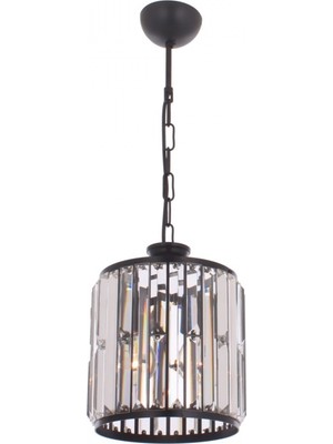Avonni AV-1667-1BSY Siyah Boya Modern Avize E27 Metal Kristal H: 70 cm, Ø: 20 cm