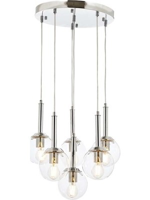Avonni AV-1781-6KT Krom Kaplama Modern Avize E27 Metal Cam H: 90 cm, Ø: 50 cm