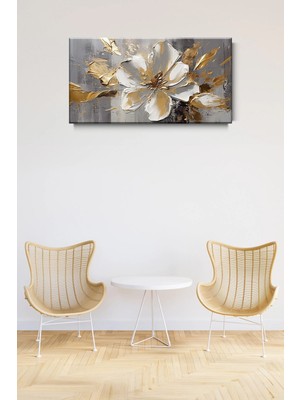 Lona Sanat Yağlı Boya Efektli Beyaz Çiçek Modern Kanvas Tablo Salon Oturma Yatak Odası Ofis Antre 0253