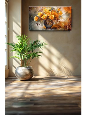 Lona Sanat Saksıda Sarı Güller Sanatsal Kanvas Tablo Salon Oturma Yatak Odası Ofis Antre 0251